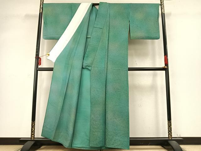 平和屋着物▽墨流しの第一人者　薗部正典　小紋　単衣　草花文　暈し染め　正絹　逸品　AABD0421fy 平和屋着物▽墨流しの第一人者 薗部正典 小紋 単衣 草花文 暈し染め