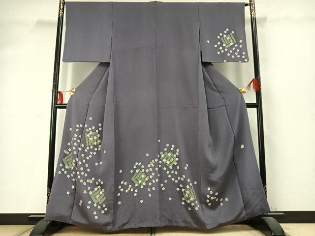 平和屋着物●訪問着　作家物　舞桜文　源氏香　鬼しぼ縮緬　正絹　逸品　AABD0441fy