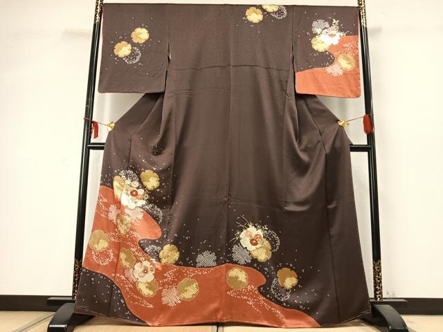 平和屋着物●訪問着　駒刺繍　絞り　雪輪草花文　金糸　金彩　三越扱い　正絹　逸品　未使用　AABD0455fy