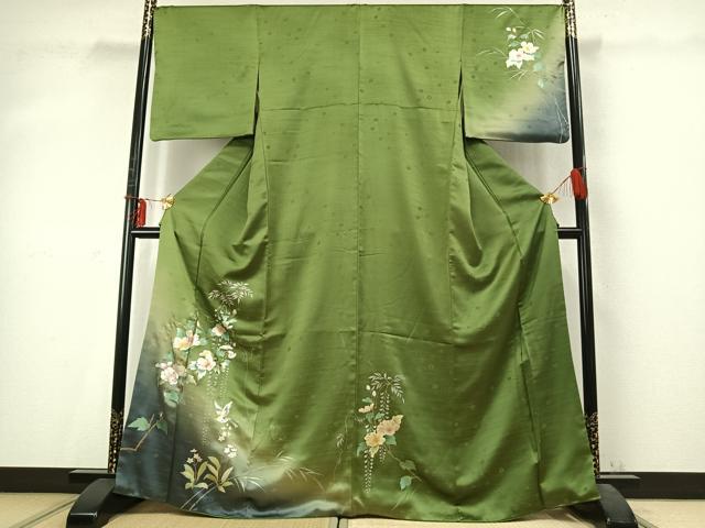 平和屋着物●訪問着　花鳥文　暈し染め　金銀彩　正絹　逸品　AABD0467fy