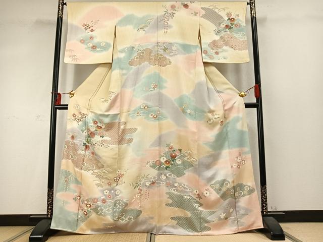 平和屋着物●訪問着　作家物　草花文　暈し染め　金彩　正絹　逸品　AABD0515fy