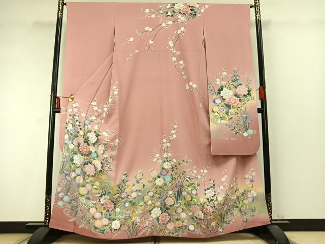 平和屋着物●豪華振袖　花鳥文　暈し染め　金彩　正絹　逸品　AABD0540fy