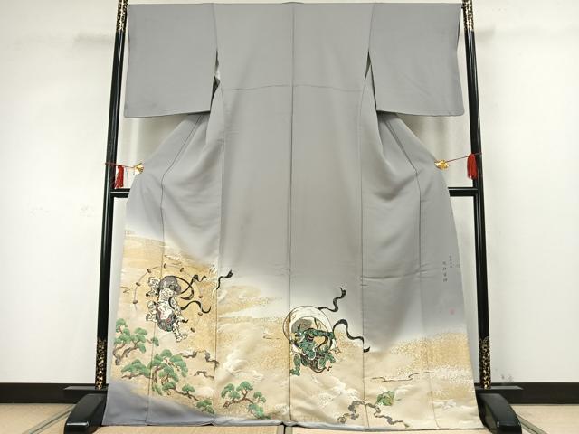 平和屋着物●色留訪問着　寿光織　作家物　風神雷神　金銀糸　ロング丈　正絹　逸品　AABD0553fy