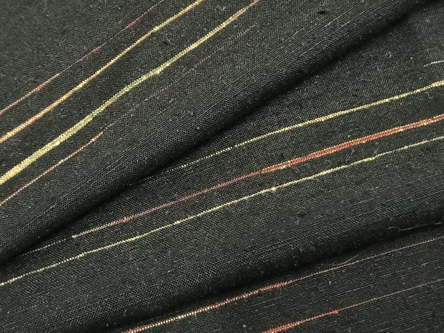 平和屋着物●上質な紬　横縞　黒地　正絹　逸品　AABD0562fy