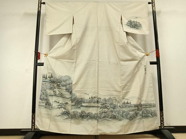 平和屋着物●本場大島紬　訪問着　作家物　手描き　白川詩仙堂　暈し染め　正絹　逸品　AABD0567fy