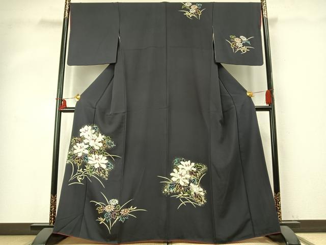 平和屋着物●訪問着　刺繍　草花文　金銀彩　正絹　逸品　AABD0587fy