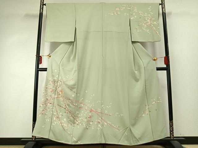 平和屋着物●訪問着　駒刺繍　草花熨斗文　金彩　正絹　逸品　AABD0599fy