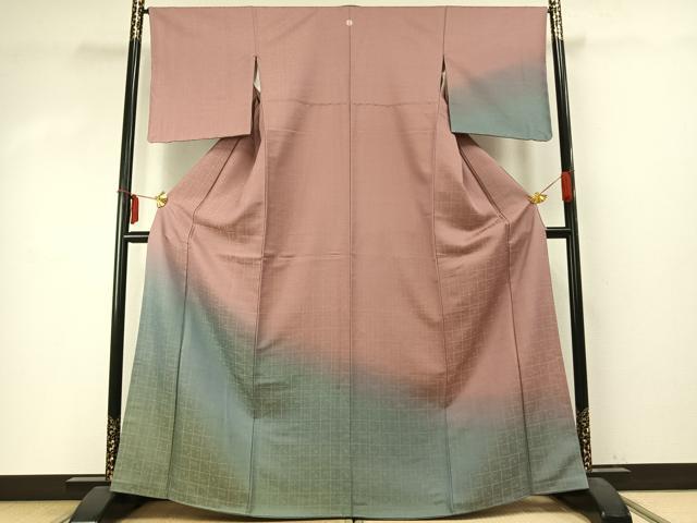 平和屋着物●訪問着　格子　暈し染め　金通し地　正絹　逸品　未使用　AABD0603fy