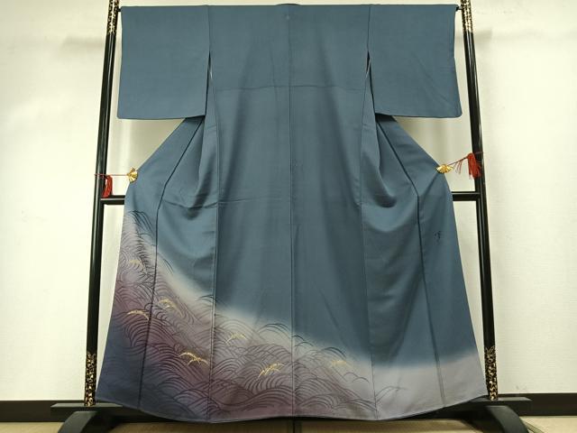 平和屋着物●染色の魔術師　染乃座・大久保玄才　そめのざ玄才　訪問着　雪芝文　暈し染め　金糸　正絹　逸品　AABD0610fy