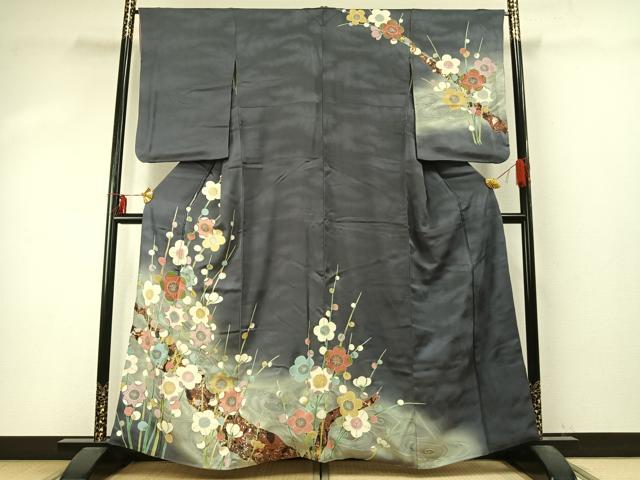平和屋着物●訪問着　友禅　流水花文　暈し染め　金銀彩　正絹　逸品　AABD0639fy