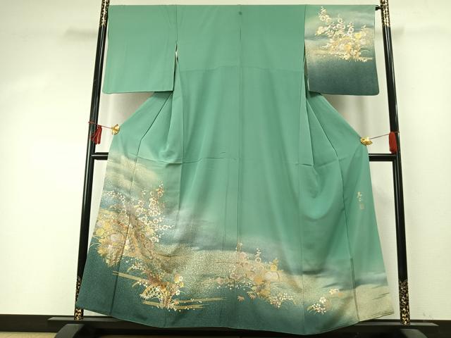 平和屋着物●金彩友禅　卓越技能者・名工・和田光正　訪問着　草花文　暈し染め　金銀彩　正絹　逸品　AABD0644fy