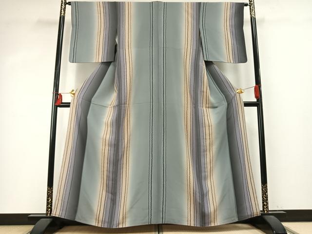 平和屋着物●上質な小紋　よろけ縞　暈し染め　正絹　逸品　AABD0659fy