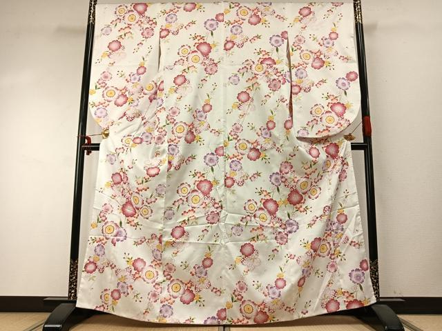 平和屋着物●小振袖　二尺袖　草花文　金彩　洗える着物　AABD0694fy