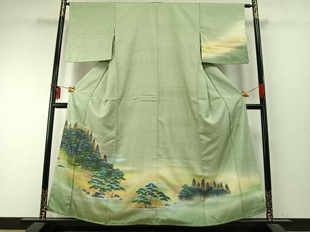 平和屋着物●訪問着　紬地　作家物　手描き　樹林文　暈し染め　金彩　正絹　逸品　未使用　AABD0703fy