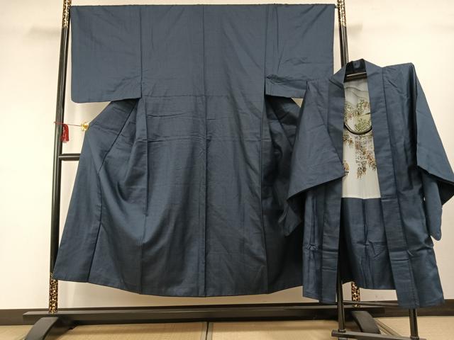 平和屋着物●男性　紬　アンサンブル　亀甲柄　正絹　逸品　AABD0706fy