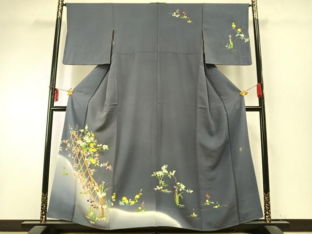 平和屋着物●訪問着　作家物　草花文　暈し染め　正絹　逸品　AABD0715fy