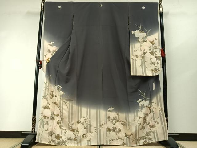 平和屋着物●現代アンティーク　貝島はるみ　綺麗伝説　振袖　草花文　暈し染め　金彩　正絹　逸品　AABD0717fy