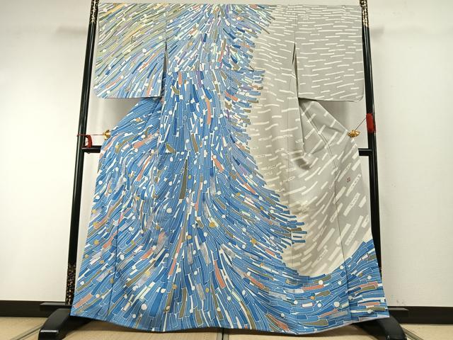 平和屋着物●訪問着　作家物　流水文　金銀彩　正絹　逸品　AABD0724fy