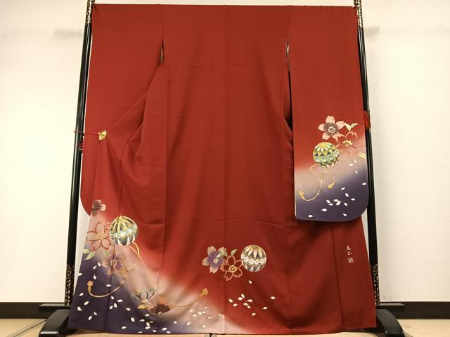 平和屋着物●金彩友禅　卓越技能者・名工・和田光正　振袖　鞠　舞花文　暈し染め　金銀彩　正絹　逸品　AABD0752fy