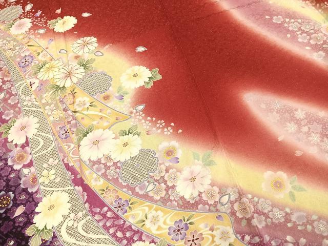 平和屋着物○豪華振袖 熨斗花文 暈し染め 銀通し地 正絹