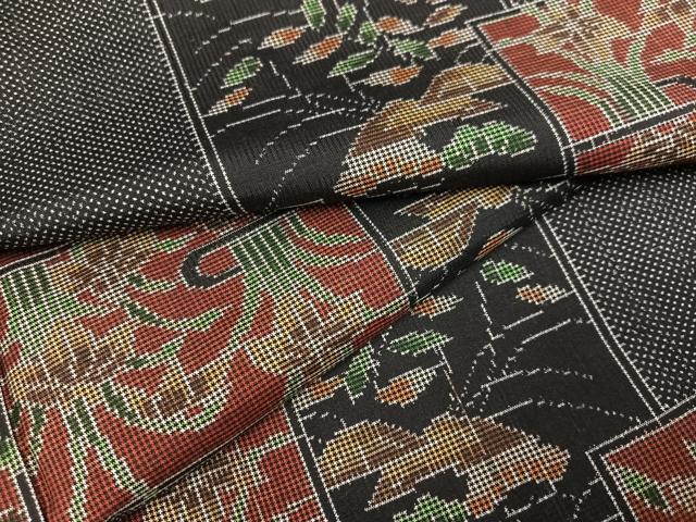 平和屋着物●本場大島紬　一元絣　色紙花文　正絹　逸品　AABD0785ph