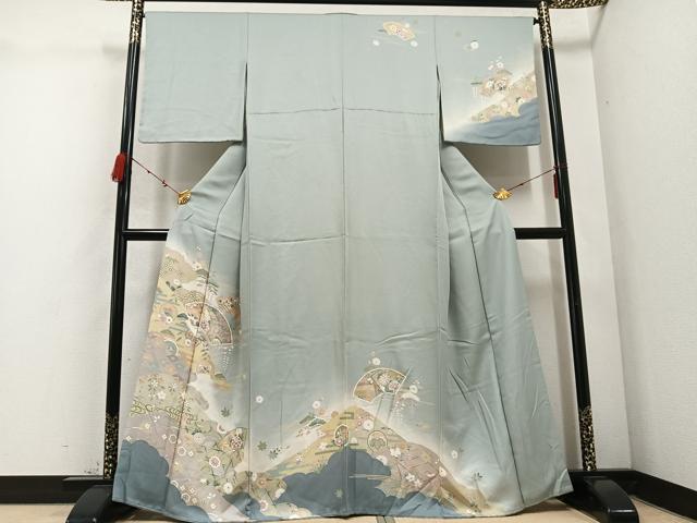 平和屋着物●訪問着　地紙花蝶文　暈し染め　金彩　正絹　逸品　AABD0800ph