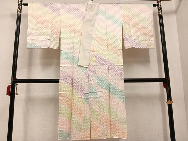 平和屋着物●長襦袢　袷　絞り　斜縞　正絹　逸品　未使用　AABD0825ph