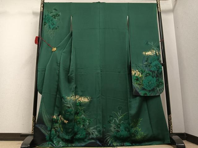 平和屋着物●豪華振袖　草花文　金彩　正絹　逸品　AABD0826ph