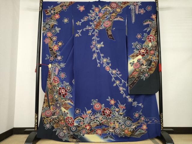 平和屋着物●紅型　振袖　蔓帯花鳥文　暈し染め　正絹　逸品　AABD0848ck