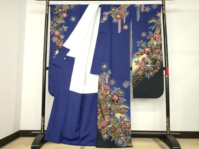 平和屋着物●紅型　振袖　蔓帯花鳥文　暈し染め　正絹　逸品　AABD0848ck 平和屋着物○紅型 振袖 蔓帯花鳥文 暈し染め 正絹 逸品 AABD0848ck