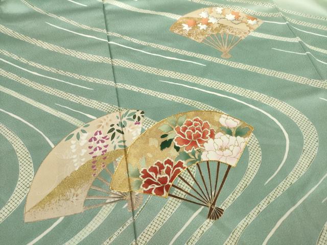 平和屋着物○訪問着 駒刺繍 流水扇面花文 暈し染め 正絹