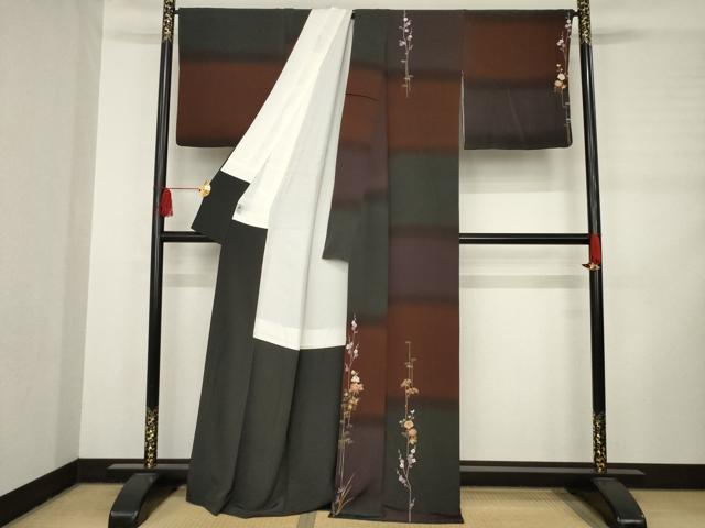 平和屋着物○訪問着 横段草花文 暈し染め 正絹 逸品 AABD0908ck