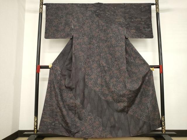 平和屋着物●二代目 川村久太郎　色留訪問着　紬地　草花文　正絹　逸品　AABD0926ck