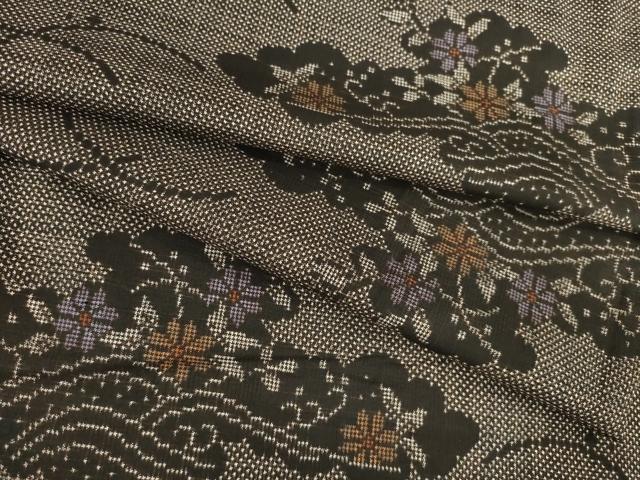 平和屋着物●本場大島紬　一元7マルキ　雲取り花文　正絹　逸品　AABD0935ck