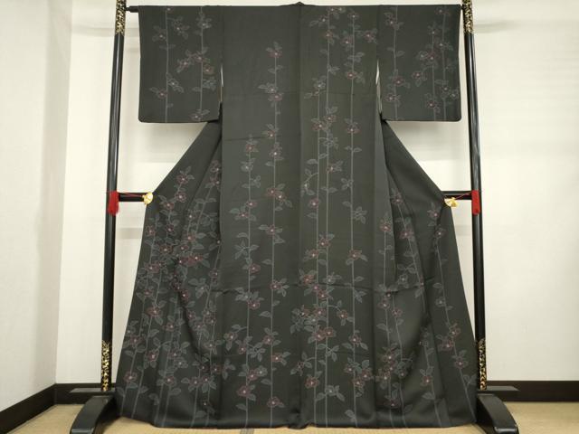 平和屋着物●訪問着　刺繍　椿　正絹　逸品　AABD0960ck