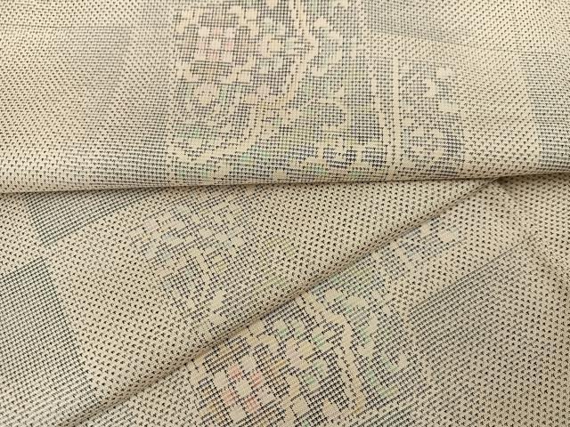 平和屋着物●本場大島紬　白大島　カタス7マルキ　色紙花唐草文　正絹　逸品　未使用　AABD0964ph