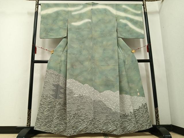 平和屋着物●訪問着　作家物　草花文　暈し染め　正絹　逸品　AABD0968ph