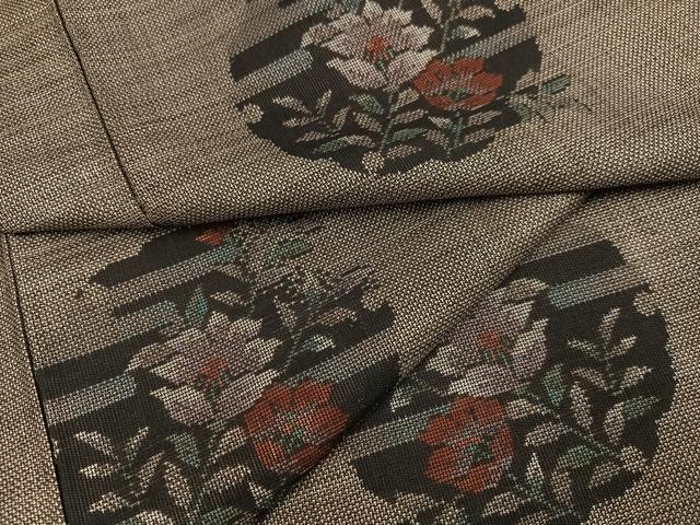 平和屋着物●本場大島紬　カタス9マルキ　草花文　正絹　逸品　AABD0989ph