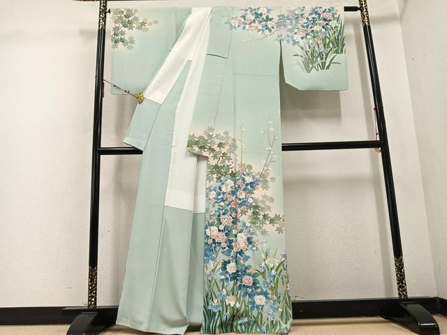 平和屋着物●訪問着　友禅　作家物　枝花文　正絹　逸品　AABD0996ph 平和屋着物○訪問着 友禅 作家物 枝花文 正絹 逸品 AABD0996ph