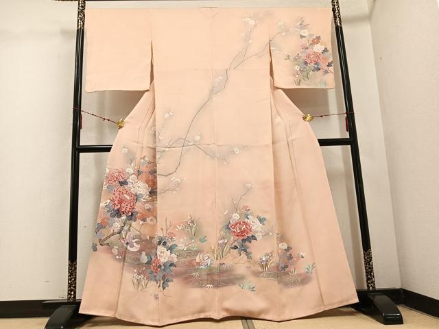 平和屋着物●訪問着　友禅　流水鴛鴦花文　暈し染め　金彩　正絹　逸品　AABD1021ph