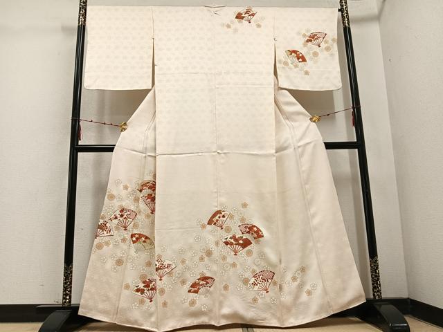 平和屋着物●訪問着　駒刺繍　地紙花文　金彩　正絹　逸品　AABD1022ph