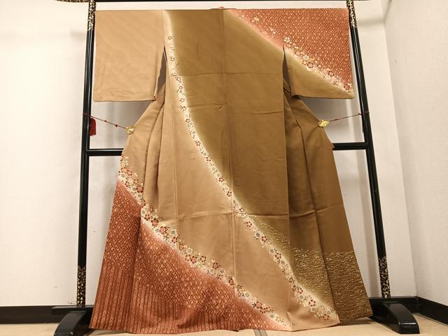 平和屋着物●訪問着　草花文　暈し染め　金彩　正絹　逸品　AABD1030ph