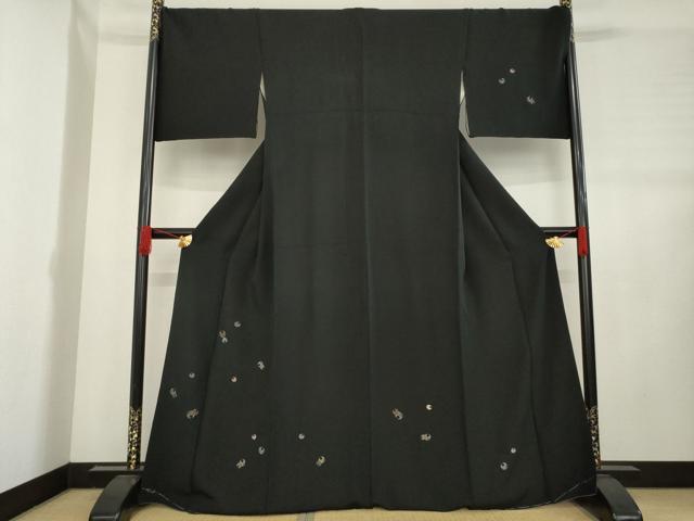 平和屋着物●訪問着　刺繍　三日月　黒地　正絹　逸品　AABD1099ck