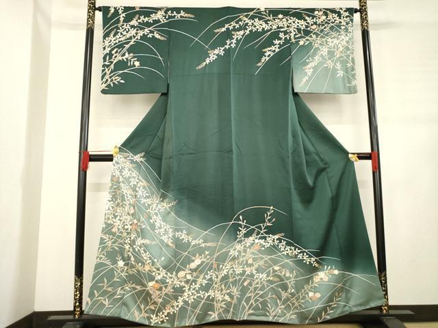 平和屋着物●訪問着　駒刺繍　草花文　暈し染め　金彩　正絹　逸品　AABD1121ck