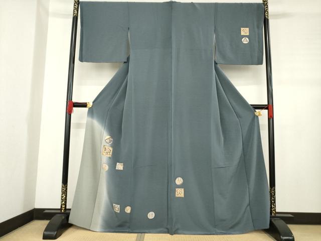 平和屋着物●訪問着　幾何学文様　暈し染め　金彩　正絹　逸品　AABD1127ck