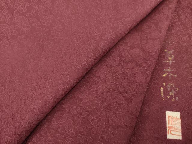 平和屋着物●上質な色無地　作家物　本草木染　草花地紋　葡萄茶色　正絹　逸品　AABD1564ck