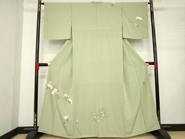 平和屋着物●京加賀糸目友禅作家　山崎巌　訪問着　枝花文　正絹　逸品　AABD1567ck