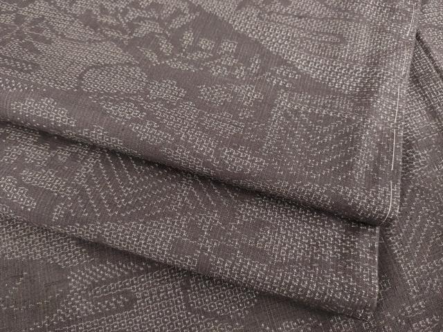 平和屋着物●結城紬　100亀甲　流水風景花文　さが美扱い　ロング丈　正絹　逸品　AABD1571ck