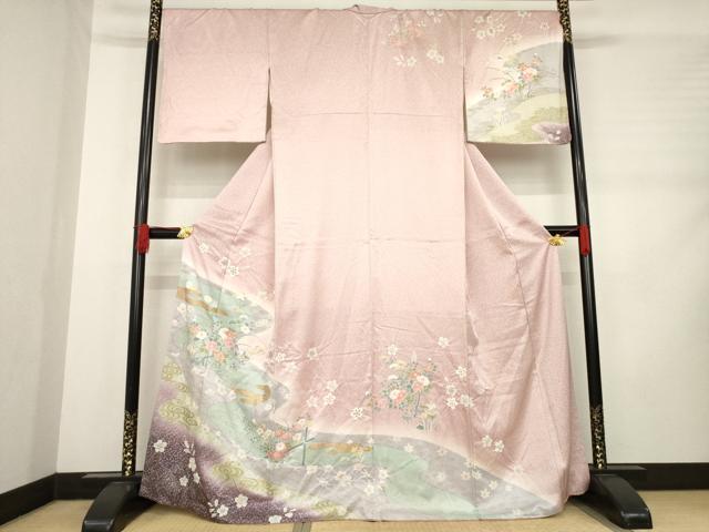 平和屋着物●訪問着　流水花文　暈し染め　金彩　正絹　逸品　AABD1578ck