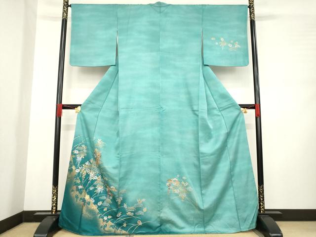 平和屋着物●訪問着　刺繍　吉祥花蝶文　暈し染め　金銀彩　正絹　逸品　未使用　AABD1588ck